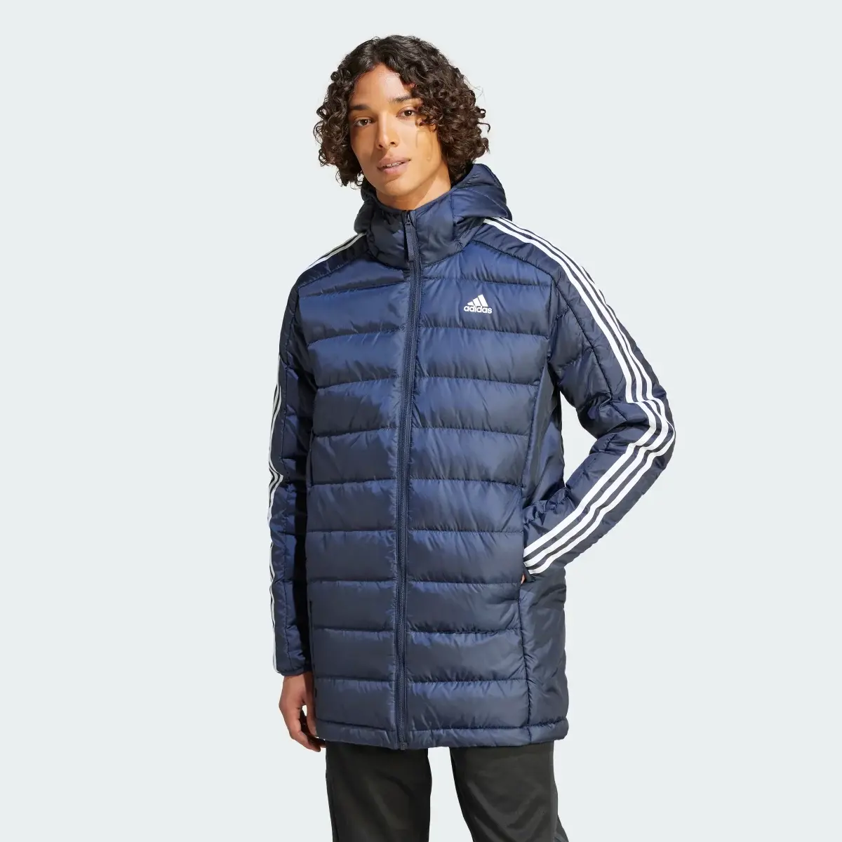 Adidas Essentials 3-Stripes Light Down Hooded Parka. 2