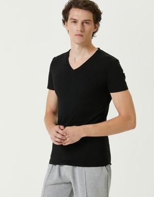 Siyah V Yaka Basic T-shirt