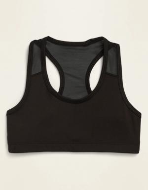 Old Navy PowerPress Mesh-Trim Racerback Sports Bra for Girls black