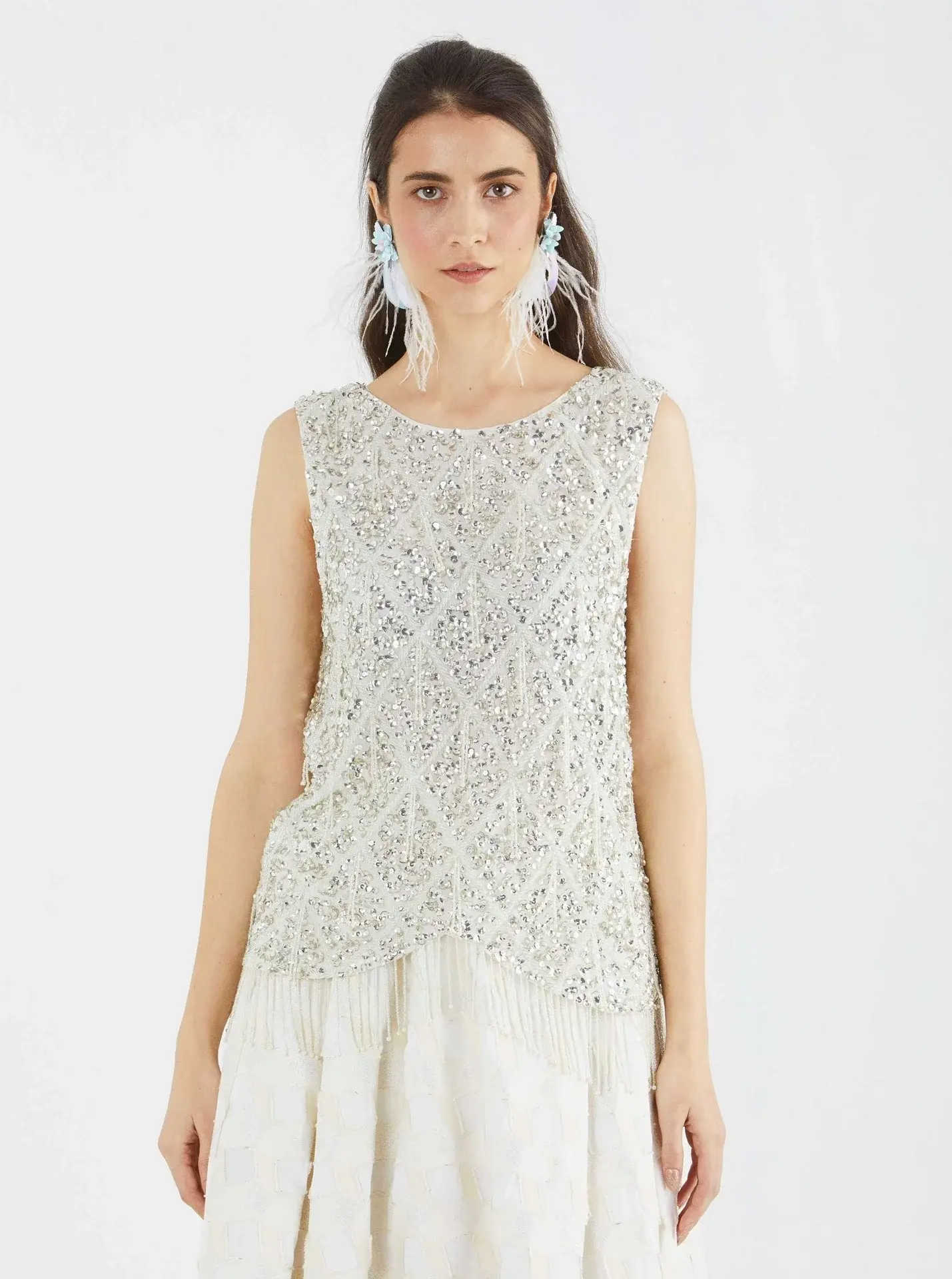 Roman EMBELLISHED SLEEVELESS TOP - 4 / White. 1