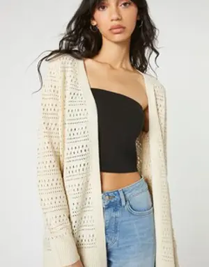 Forever 21 Open Front Pointelle Cardigan Sweater Tan