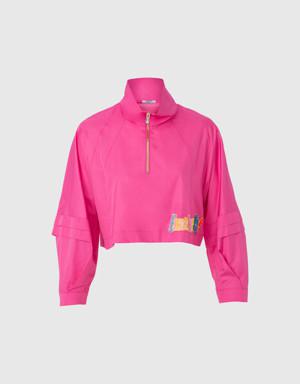 Raincoat Embroidery Applique Detailed Crop Pink Sweatshirt