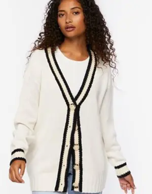 Forever 21 Varsity Striped Cardigan Sweater Cream/Multi