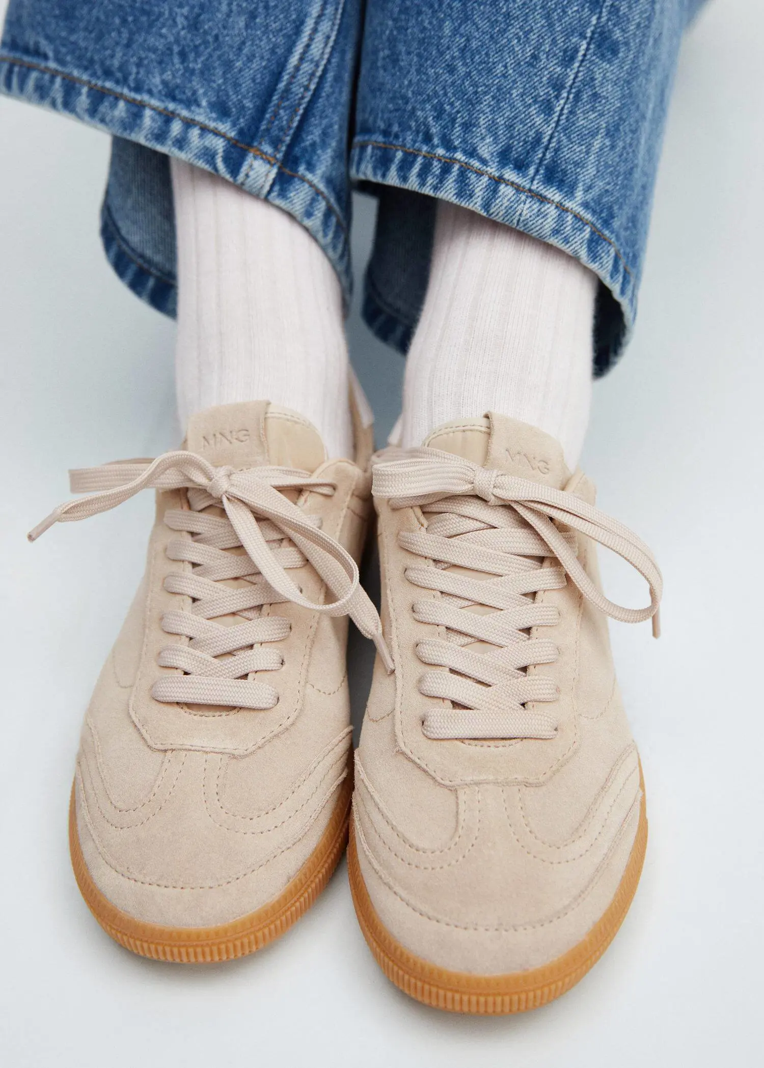 Mango Pantofi sport din piele cu șireturi. 1