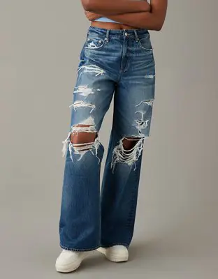 American Eagle Super High-Waisted Baggy Wide-Leg Jean. 1