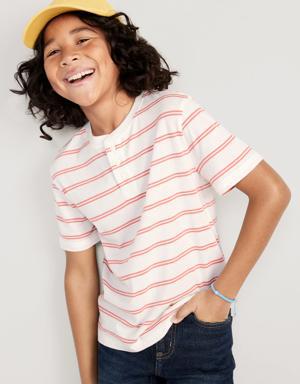 Striped Short-Sleeve Henley T-Shirt for Boys pink