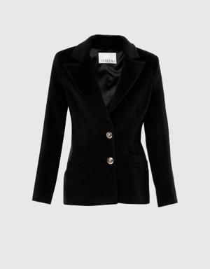 Cachet Fabric Black Blazer Jacket With Metal Buttons