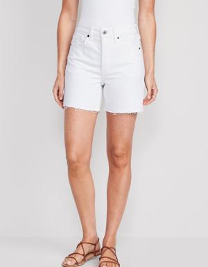 High-Waisted Button-Fly OG Straight White-Wash Side-Slit Cut-Off Jean Shorts for Women -- 5-inch inseam white