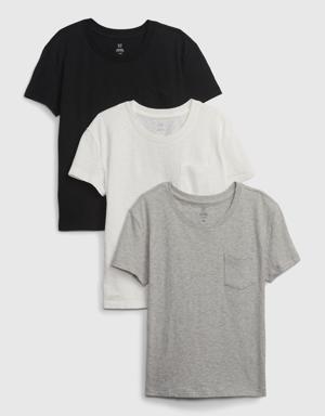 Kids Organic Cotton Pocket T-Shirt (3-Pack) black