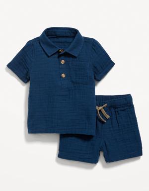 Unisex Textured Double-Weave Shirt & Shorts Set for Baby multi