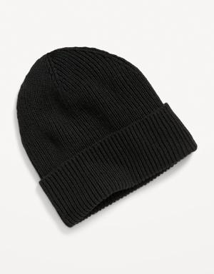 Gender-Neutral Rib-Knit Wide-Cuff Beanie Hat for Kids black