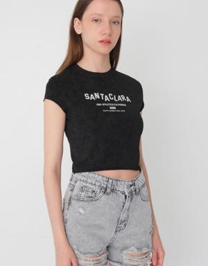 SANTACLARA Baskılı Crop T-shirt