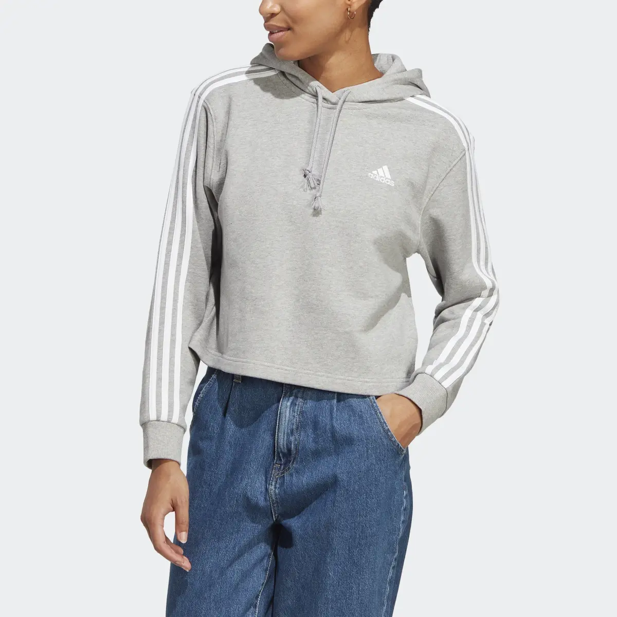 Adidas Essentials 3-Stripes French Terry Crop Hoodie. 1