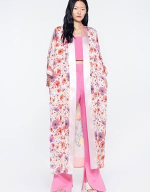 Pink Kimono with Pattern Detail Design Design With Slits On The Sides