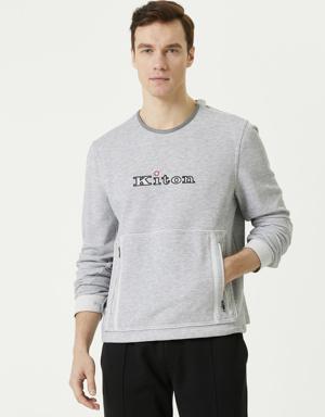 Gri Logo Nakışlı Fermuar Detaylı Sweatshirt