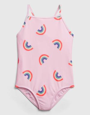 Kids Recycled Print Swim One-Piece pink