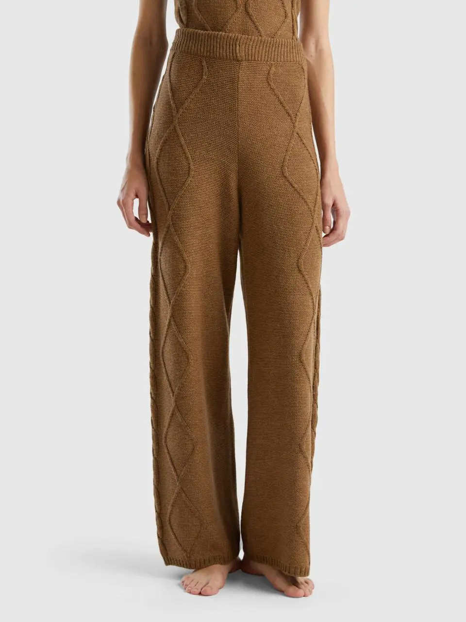 Benetton knit trousers with cables and diamonds. 1