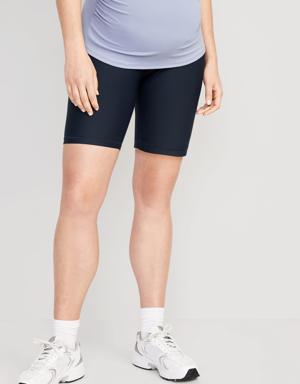 Maternity Full Panel PowerSoft Biker Shorts -- 8-inch inseam blue
