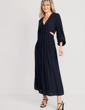 Waist-Defined Crepe Side-Cutout Maxi Dress for Women blue