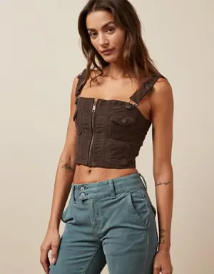 Cropped Zip-Front Cargo Tank Top