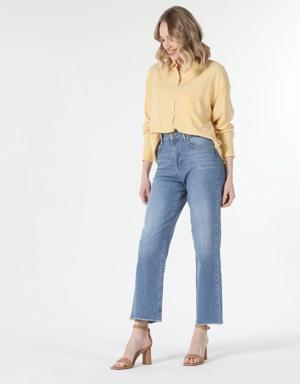 Regular Fit Düz Sarı Kadın Uzun Kol Gömlek