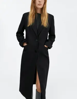 Wool coat with embossed lapels
