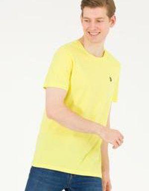 Erkek Neon Sarı Bisiklet Yaka T-Shirt Basic