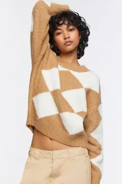 Forever 21 Forever 21 Diamond Geo Print Sweater Tan/Cream. 2