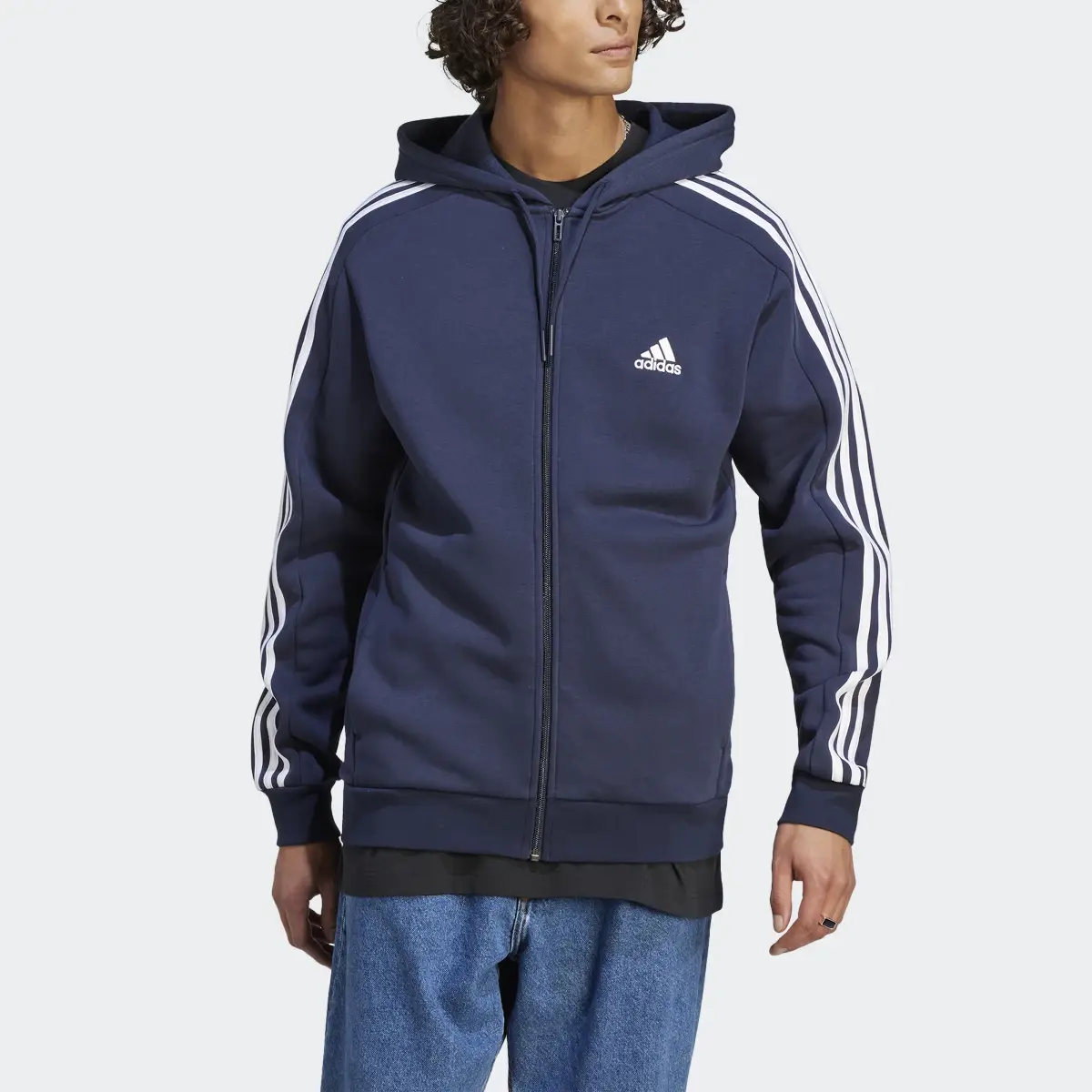 Adidas Essentials Fleece 3-Stripes Full-Zip Kapüşonlu Üst. 1