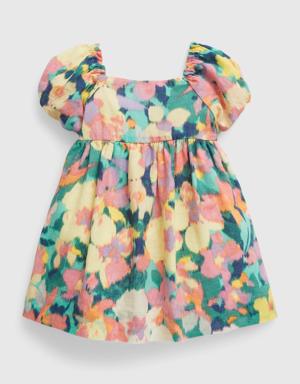 Baby Linen-Cotton Puff Sleeve Floral Dress multi
