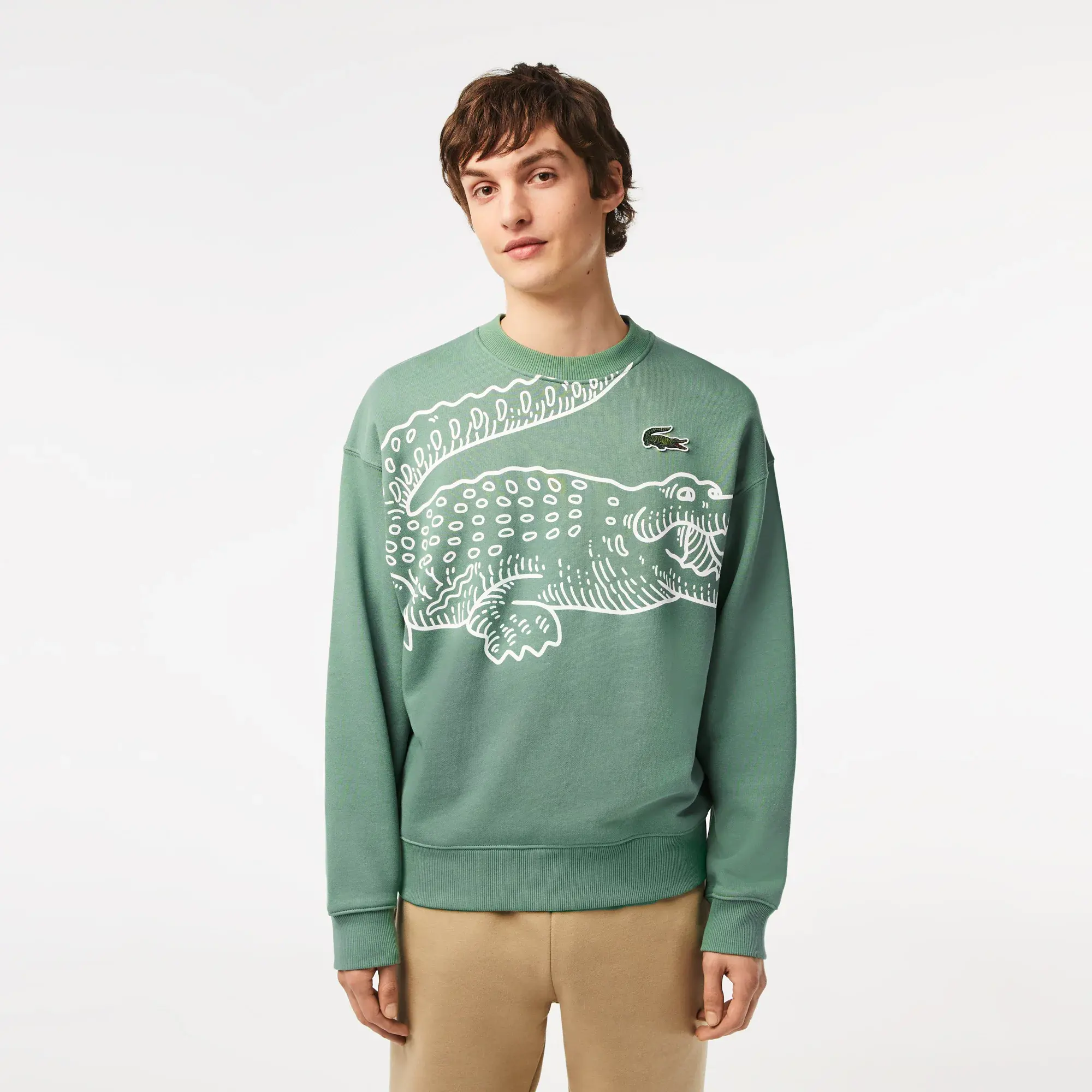 Lacoste Men’s Crew Neck Loose Fit Croc Print Sweatshirt. 1