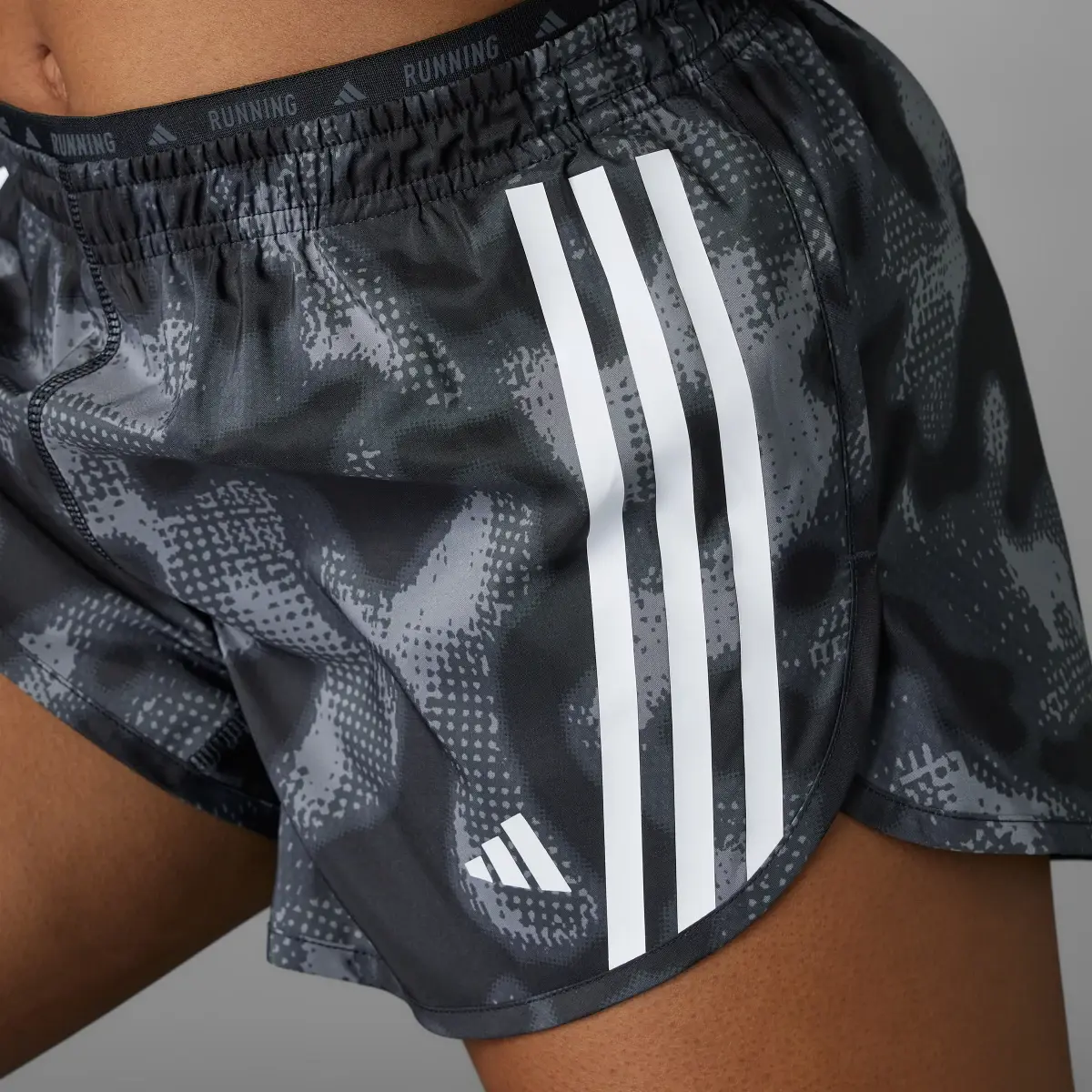 Adidas Own the Run 3-Stripes Allover Print Shorts. 3