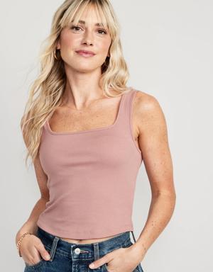 Fitted Square-Neck Ultra-Cropped Rib-Knit Tank Top for Women pink