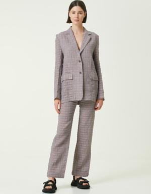 Pembe Ekoseli Keten Blazer