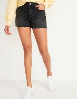 Mid-Rise Black-Wash Cut-Off Boyfriend Shorts -- 3-inch inseam black