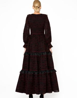 Ruffle and Lace Detail Long Black Dress