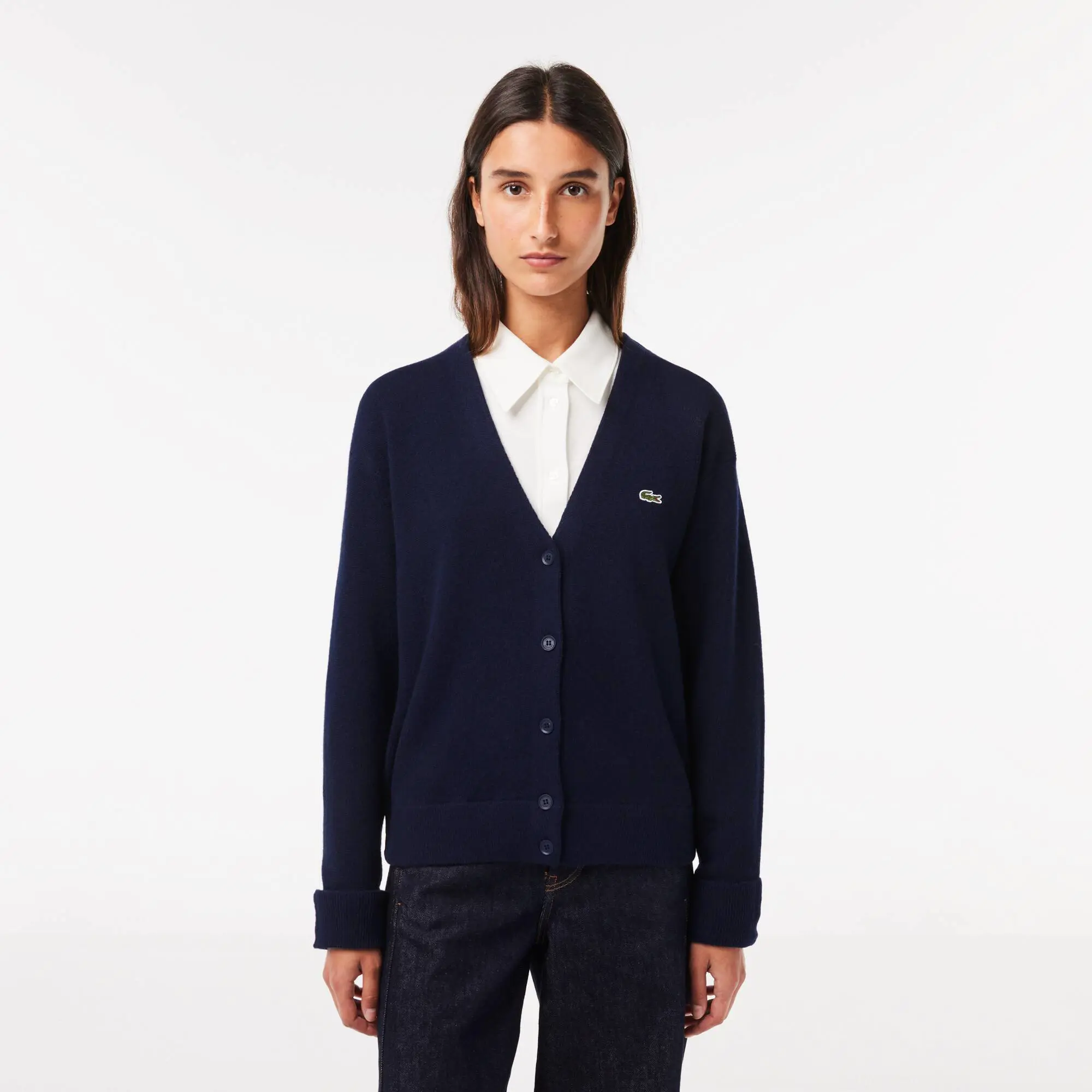 Lacoste Women's Lacoste V-Neck Wool Cardigan. 1