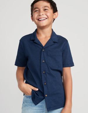 Short-Sleeve Slub-Knit Camp Shirt for Boys blue