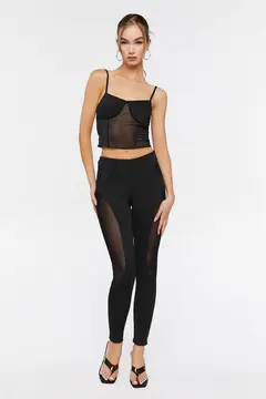 Forever 21 Forever 21 Ribbed Mesh Cutout Leggings Black. 2