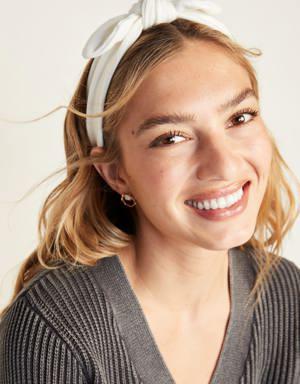 Soft-Knit Bow-Tie Headband for Women white