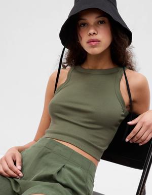 Gap Mini Rib Cropped Halter Tank Top green