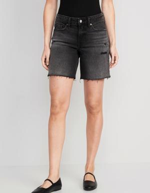 Mid-Rise OG Loose Ripped Cut-Off Jean Shorts for Women -- 7-inch inseam black
