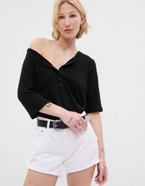 Gap Linen-Blend Henley T-Shirt black