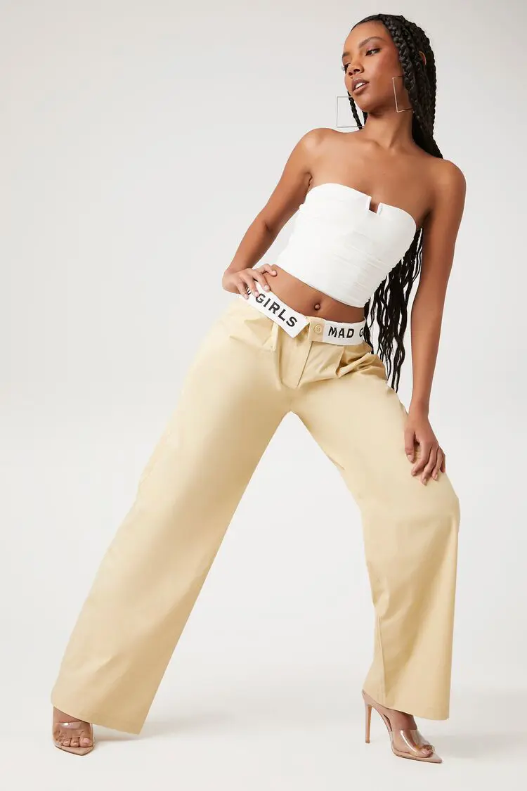 Forever 21 Forever 21 Mad Girls Graphic Wide Leg Pants Khaki. 1