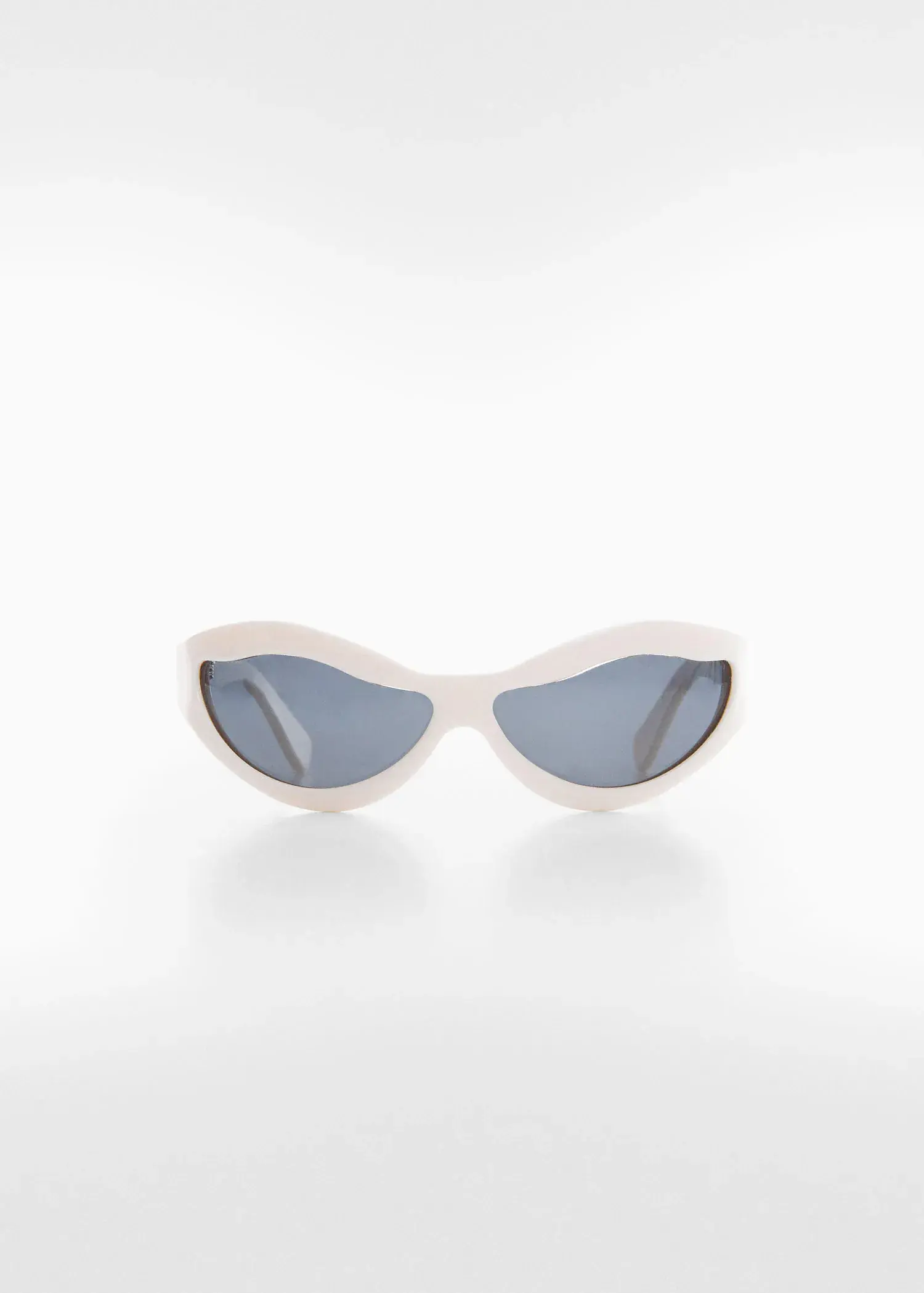Mango Irregular crystals sunglasses. a pair of white sunglasses on top of a white table. 