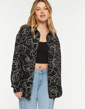 Forever 21 Abstract Floral Print Jacquard Shacket Black/Cream