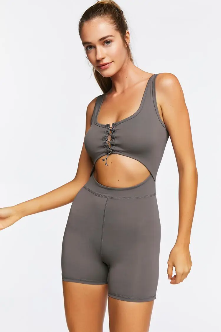 Forever 21 Forever 21 Active Seamless Cutout Romper Charcoal. 1