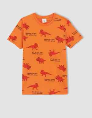 Erkek Çocuk Dinozor Desenli Kısa Kollu Pamuklu Pijama Takım