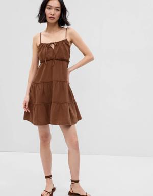 Crinkle Gauze Tiered Mini Dress brown