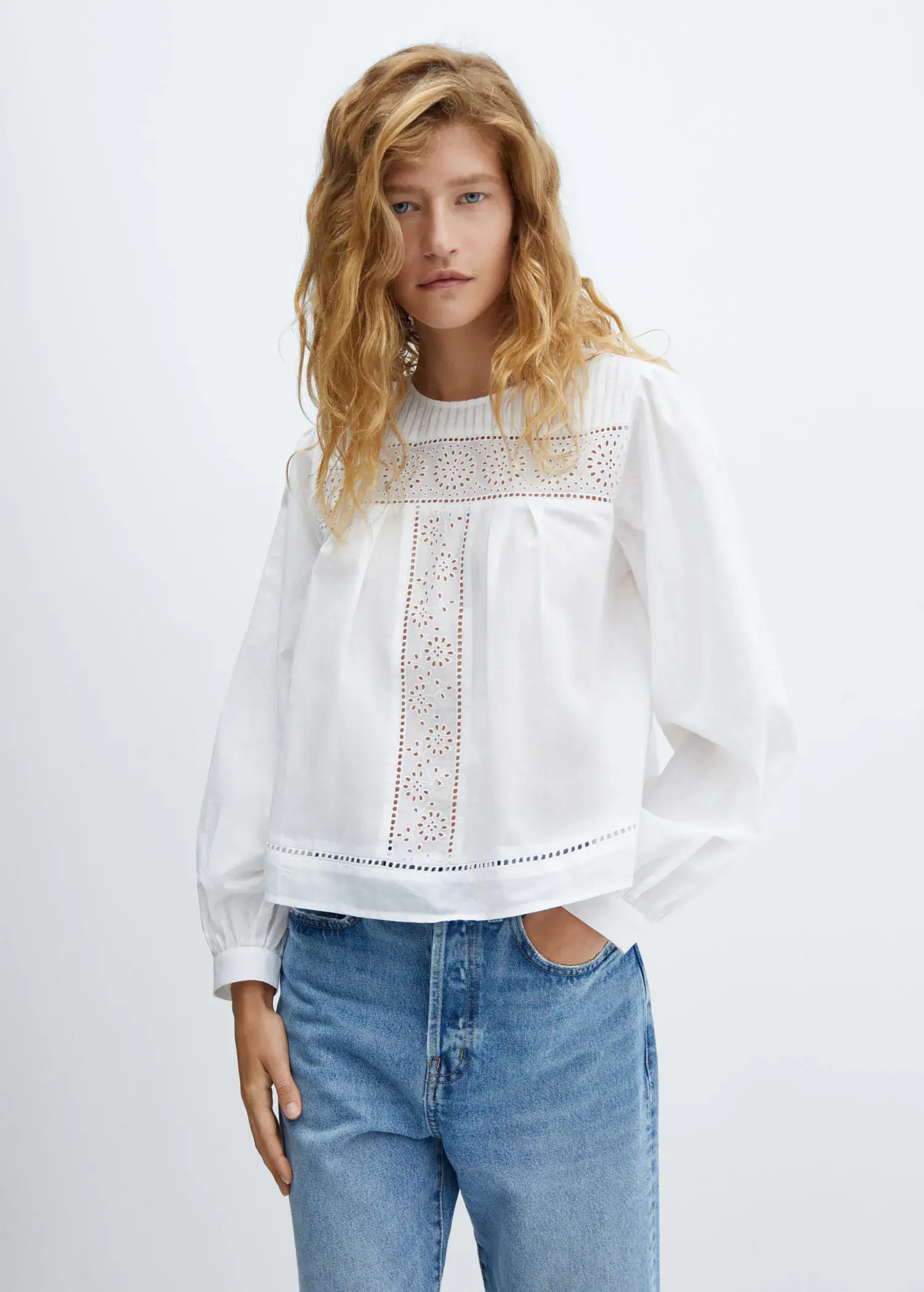 Mango Cotton blouse with openwork details . 1